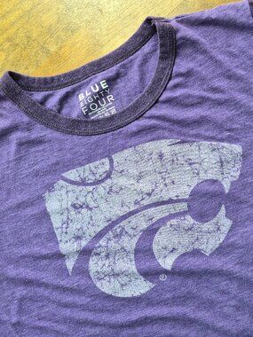 KSU Kansas State Wildcats Women's TShirt Powercat Sz L Fitted Blue 84 USA